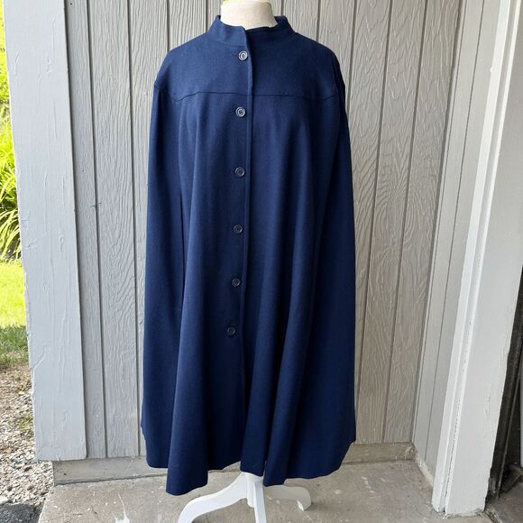 VTG 70s Barry Ashley Wool Cape Navy Blue Union Made USA Cloak Dark Academia Goth - Picture 1 of 14